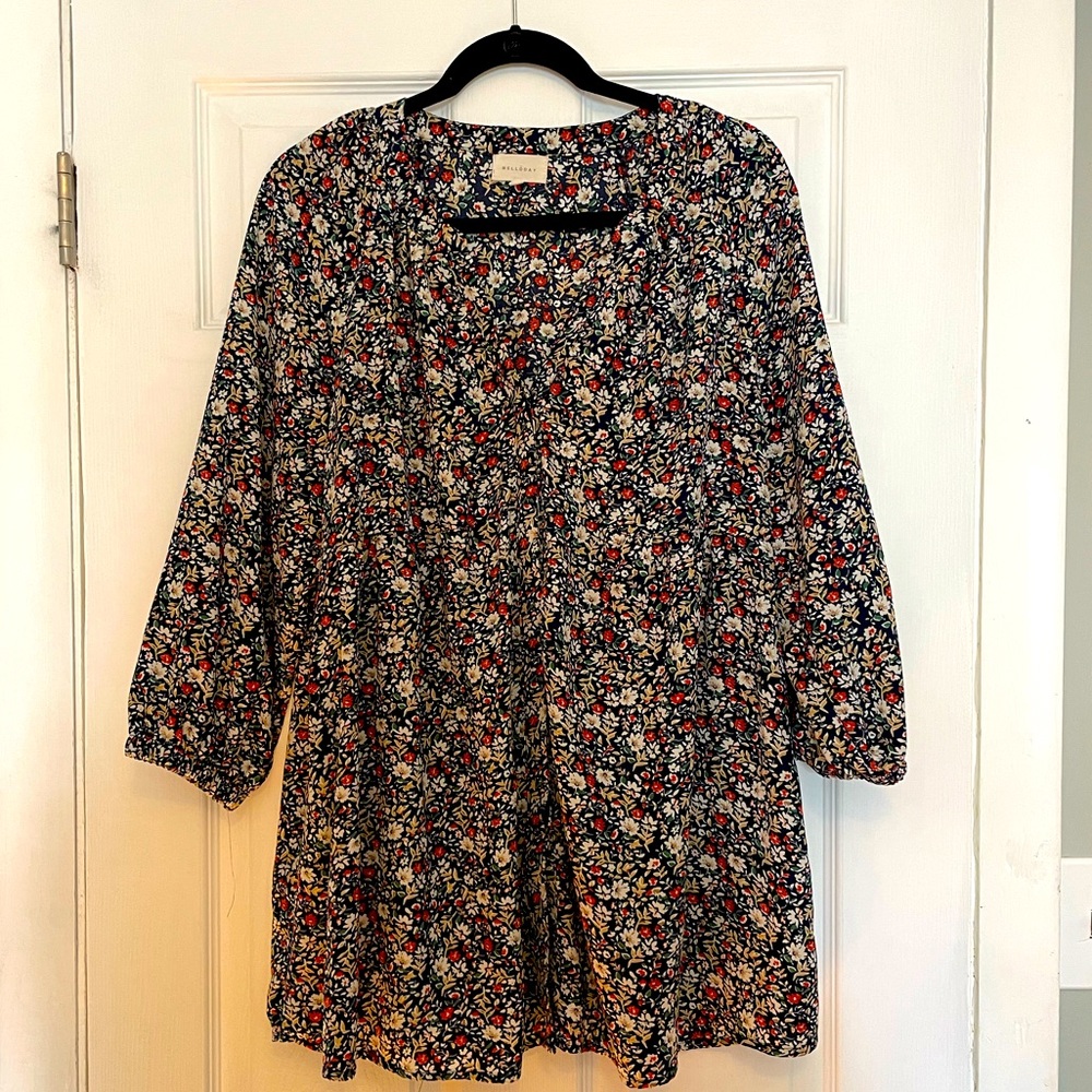 MELLODAY Boho Floral Babydoll Tunic Top Size XL